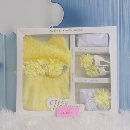 Premium Newborn Baby Frock Set | Yellow