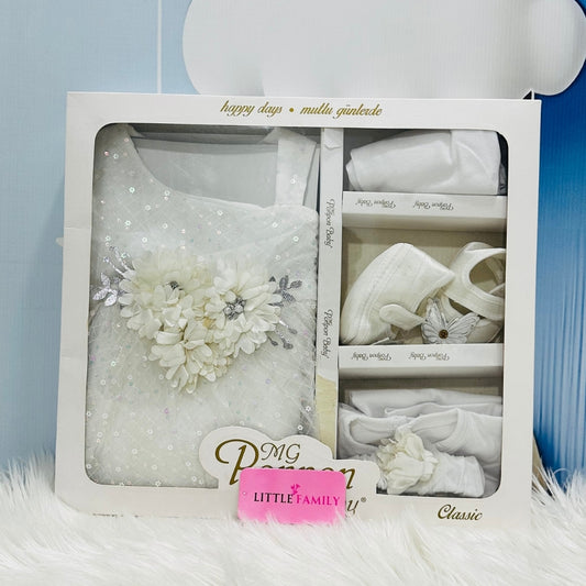 Premium Newborn Baby Frock Set | White
