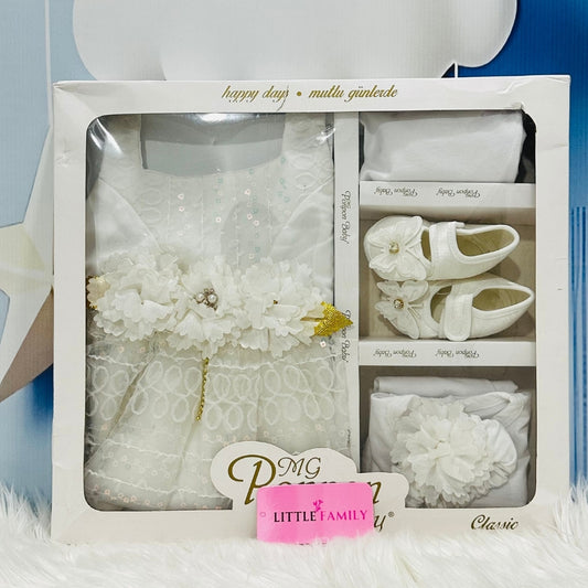 Premium Newborn Baby Frock Set | White