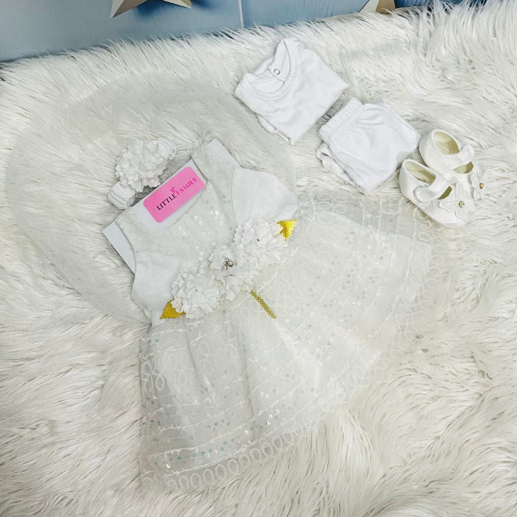 Premium Newborn Baby Frock Set | White