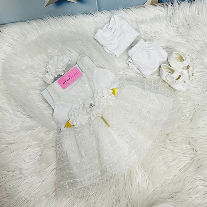 Premium Newborn Baby Frock Set | White