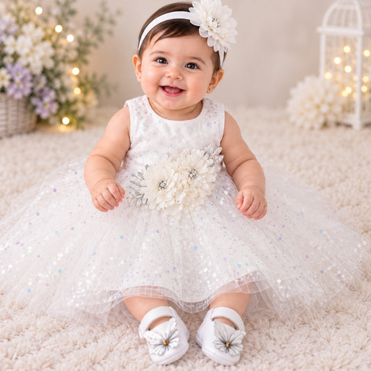 Premium Newborn Baby Frock Set | White
