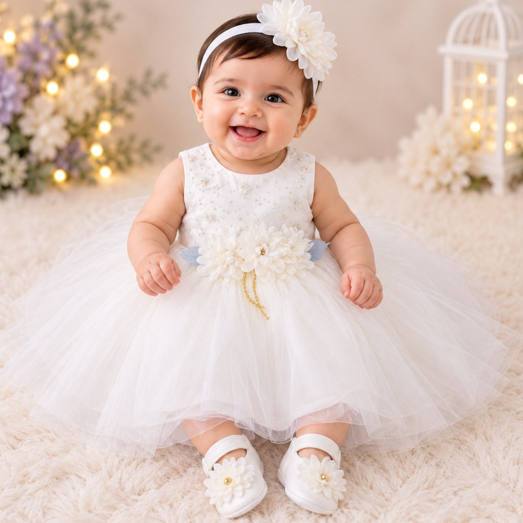 Premium Newborn Baby Frock Set | White
