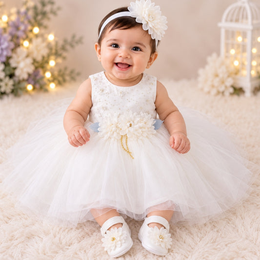 Premium Newborn Baby Frock Set | White