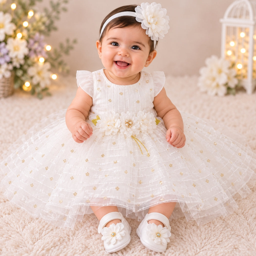 Premium Newborn Baby Frock Set | White