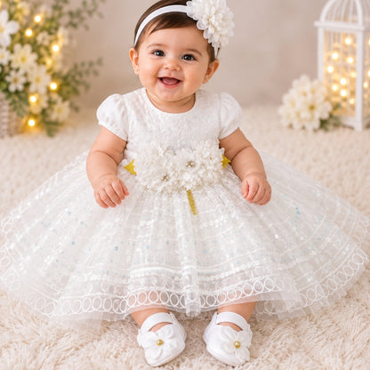 Premium Newborn Baby Frock Set | White