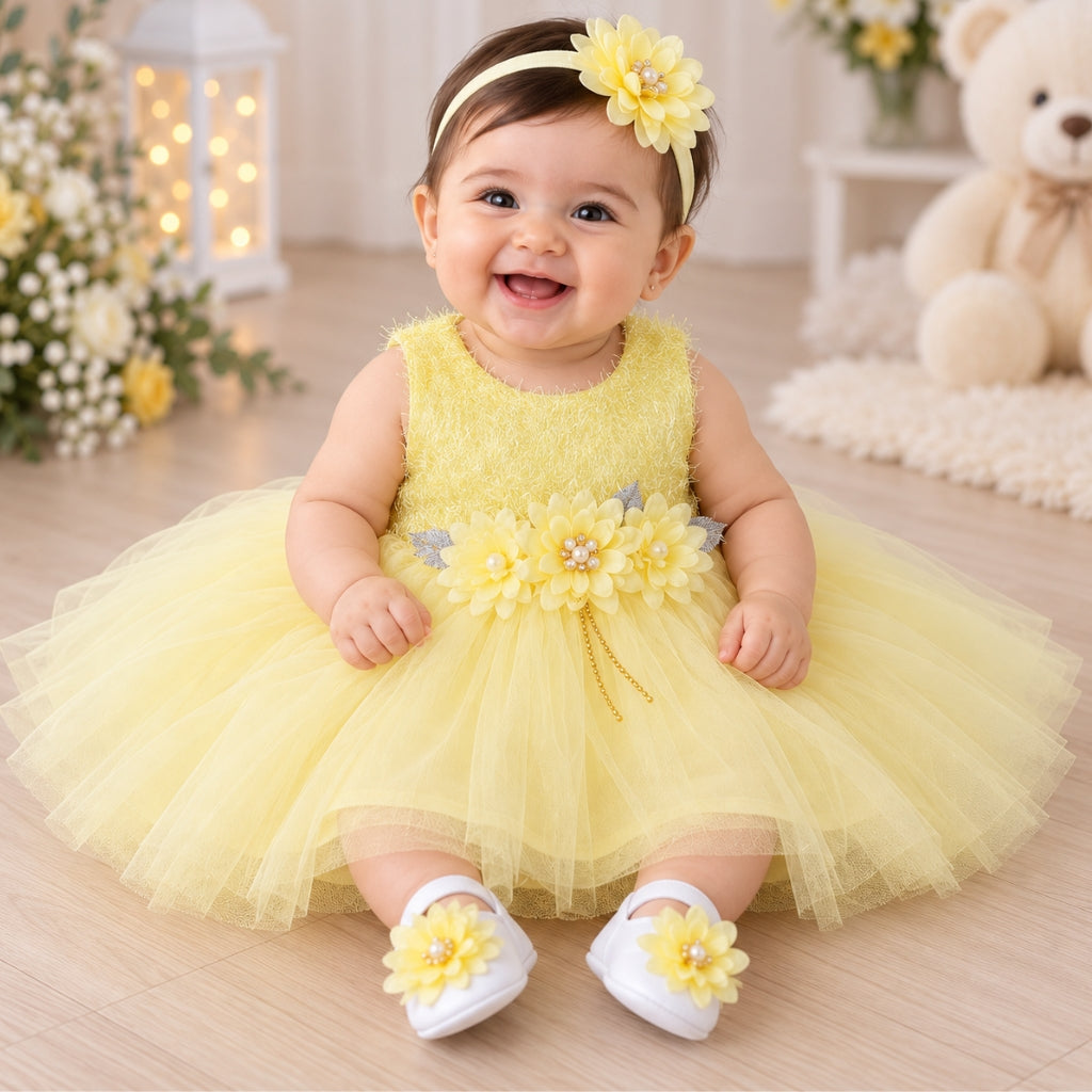 Premium Newborn Baby Frock Set | Yellow
