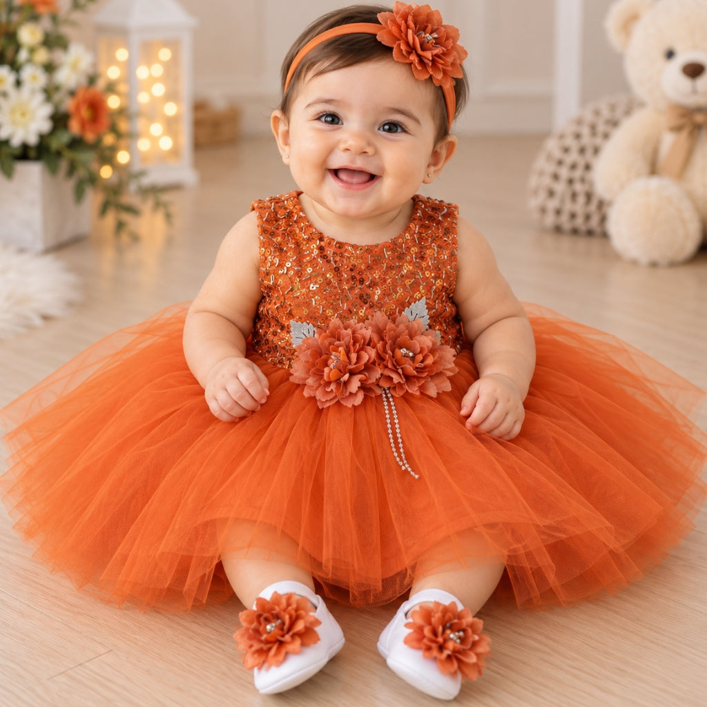 Premium Newborn Baby Frock Set | Orange