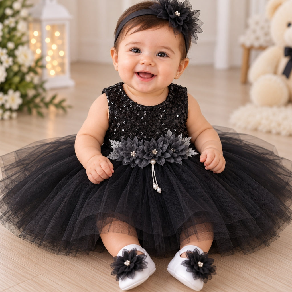 Premium Newborn Baby Frock Set | Black