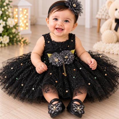 Premium Newborn Baby Frock Set | Black