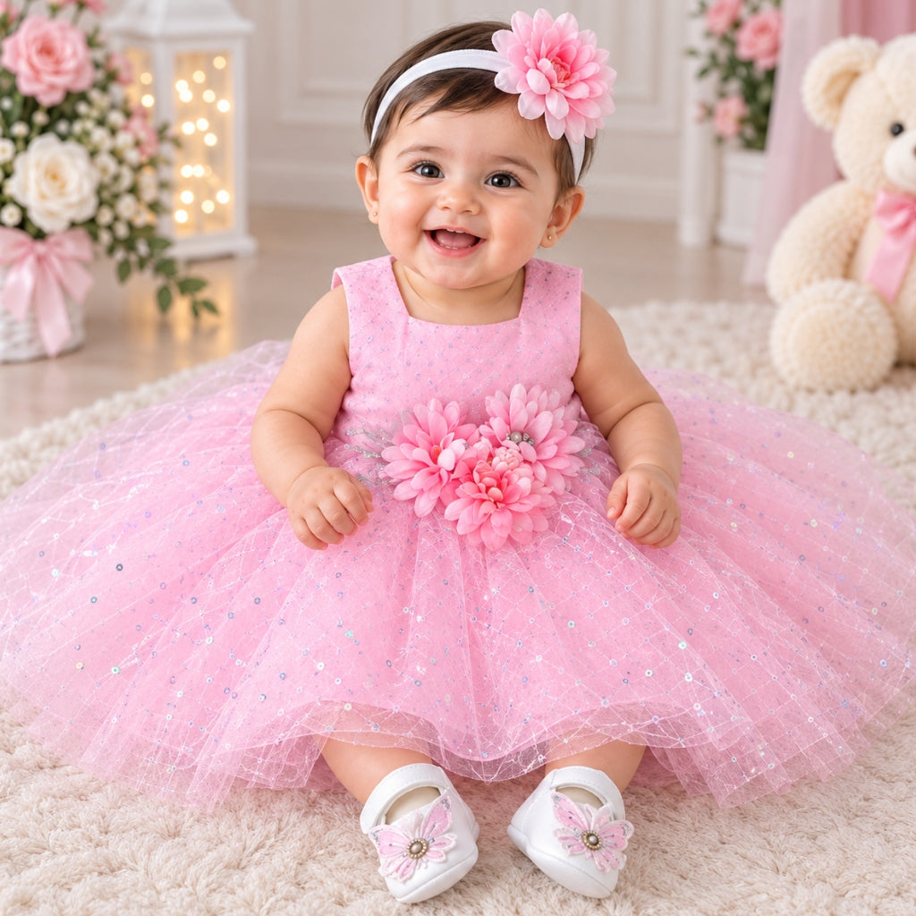 Premium Newborn Baby Frock Set | Blush Pink