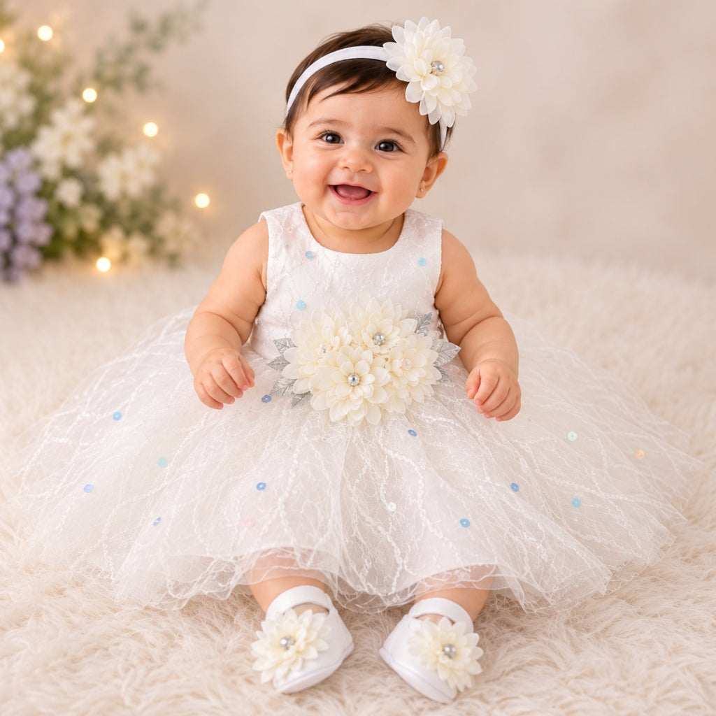 Premium Newborn Baby Frock Set | White