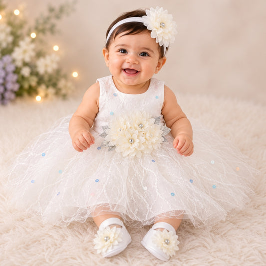 Premium Newborn Baby Frock Set | White
