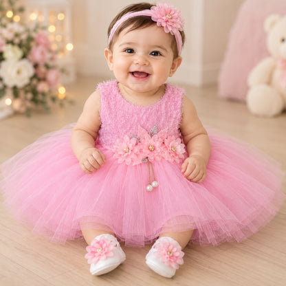 Premium Newborn Baby Frock Set | Rose Pink