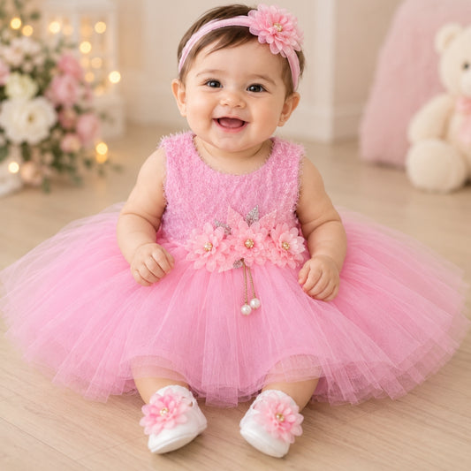 Premium Newborn Baby Frock Set | Rose Pink