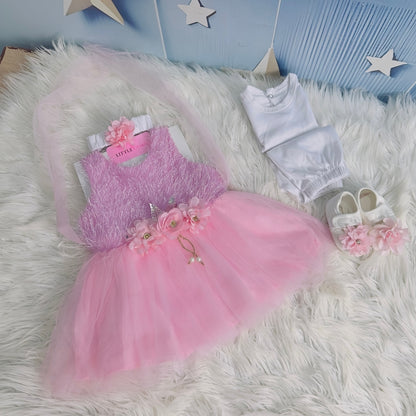 Premium Newborn Baby Frock Set | Rose Pink