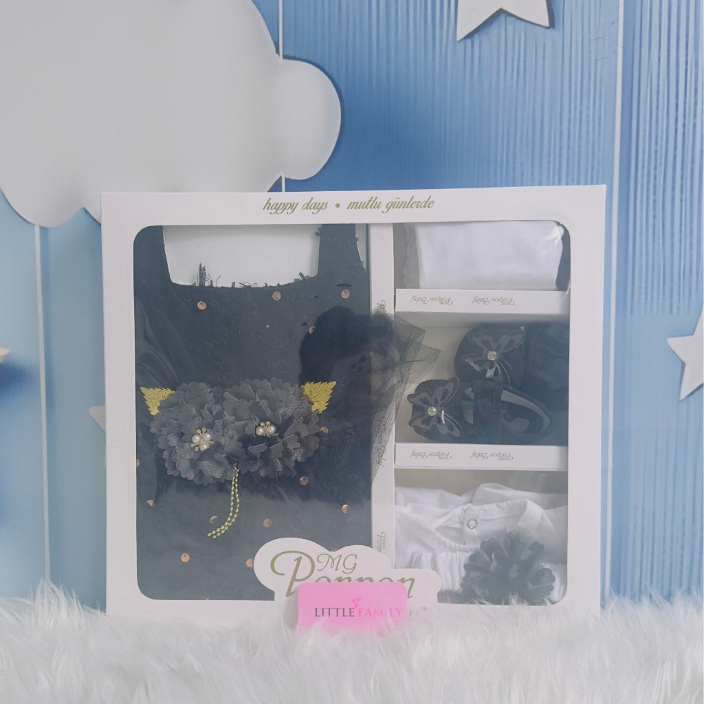 Premium Newborn Baby Frock Set | Black