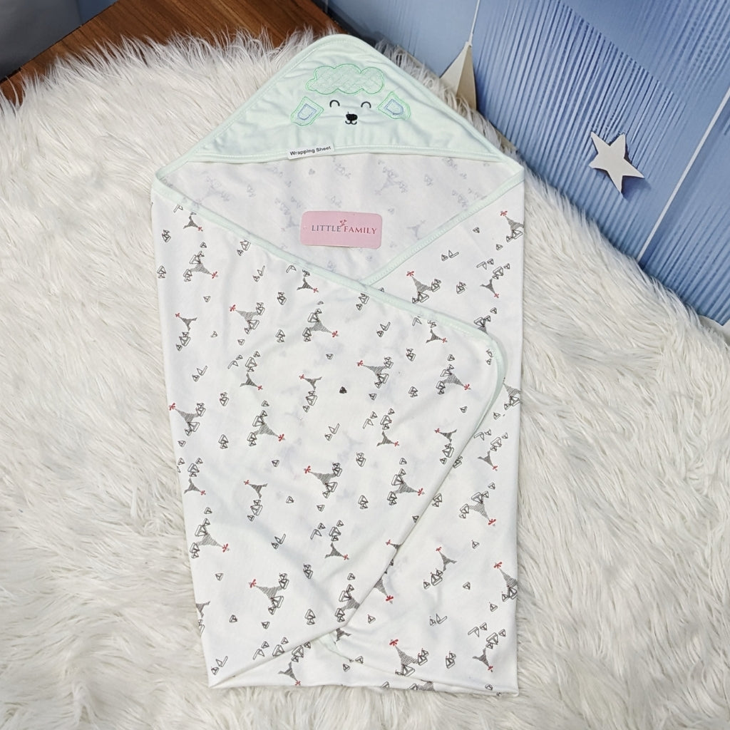 Premium Baby Hooded Wrapping Sheet | Green Paris