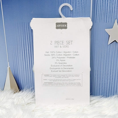 Newborn Cotton Hat & Socks Set – Pink Elephant Design (2-Piece)