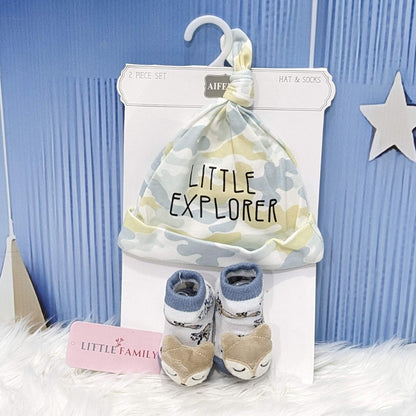 Newborn Cotton Hat & Socks Set - Little Explorer (2-Piece)