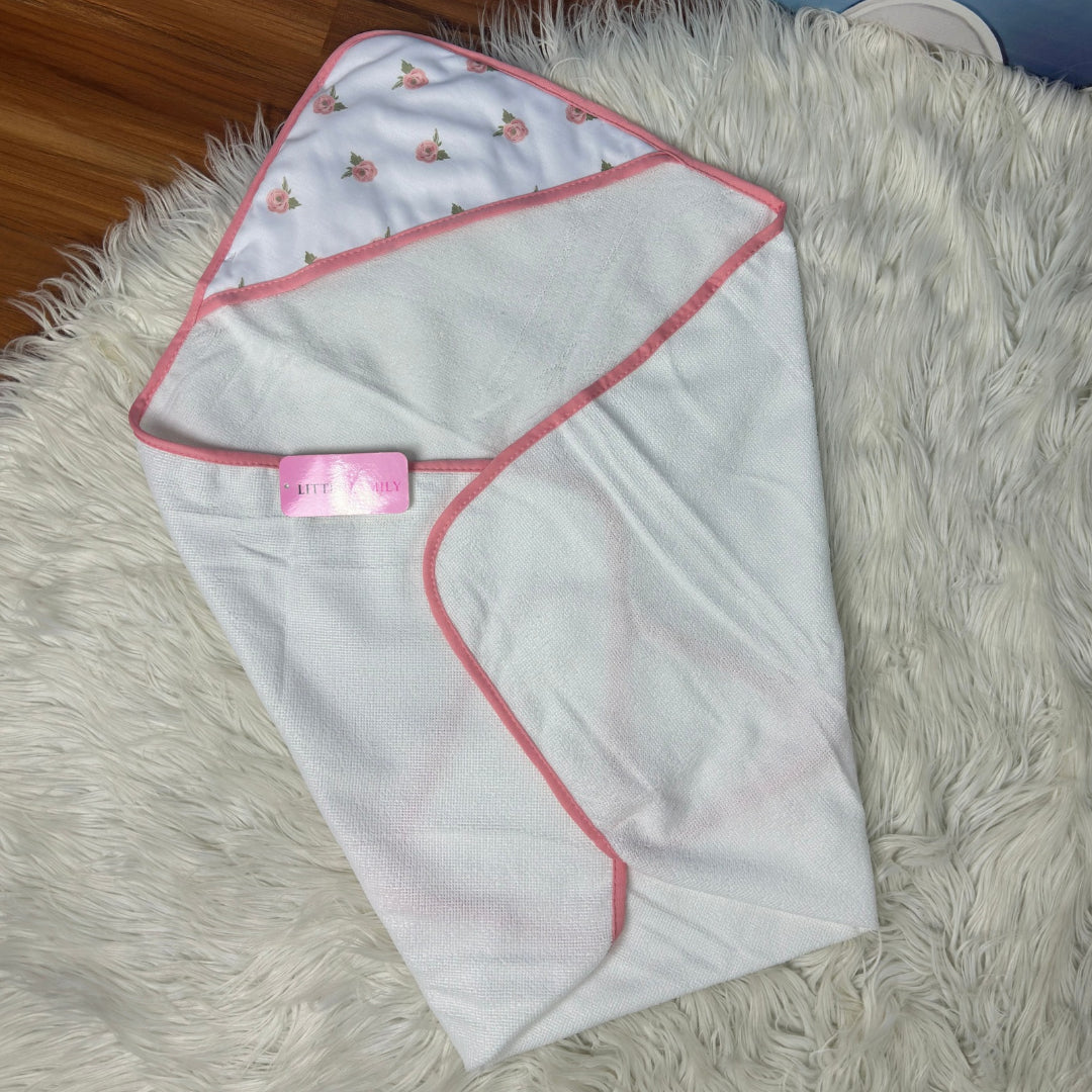 Premium Baby Hooded Towel Set – "Rose Floral"
