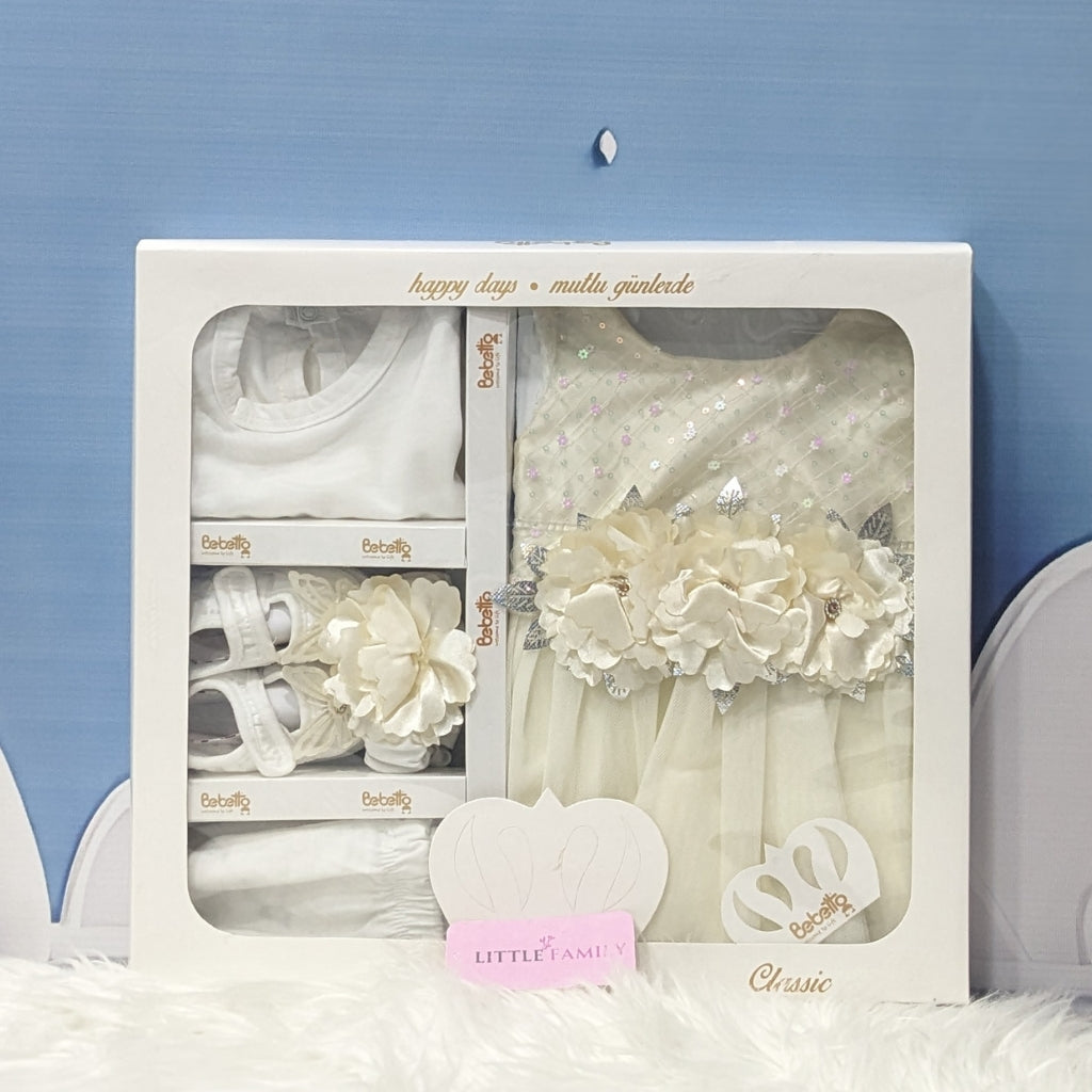 Premium Newborn Baby Frock Set | Cream