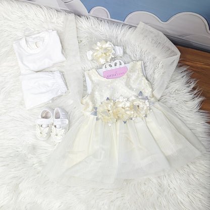 Premium Newborn Baby Frock Set | Cream