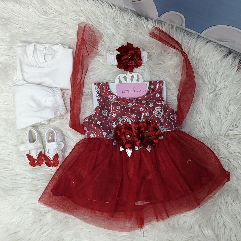 Premium Newborn Baby Frock Set | Red