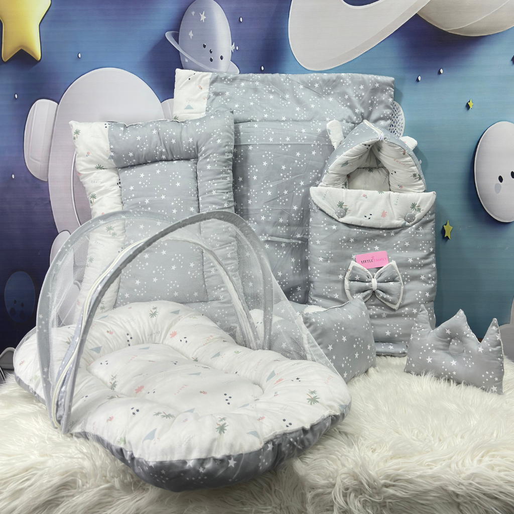 Starry Dreams Baby Bedding Set - 8 Pieces (Light Grey)