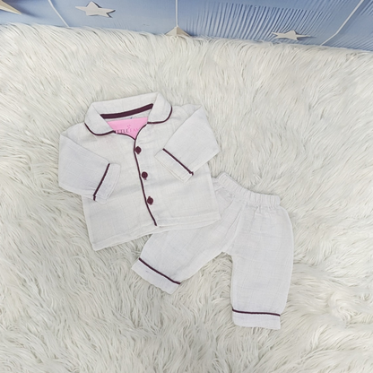 Premium Baby 2-Piece Night Suit – Ivory Maroon