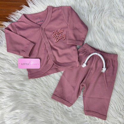 Premium 2-Piece Baby Night Suit | "Hello Baby" Print - Blush Pink
