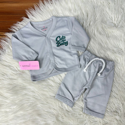 Premium 2-Piece Baby Night Suit | "Cute Little Baby" Print - Grey