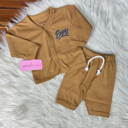 Premium 2-Piece Baby Night Suit | "Enjoy" Print - Brown