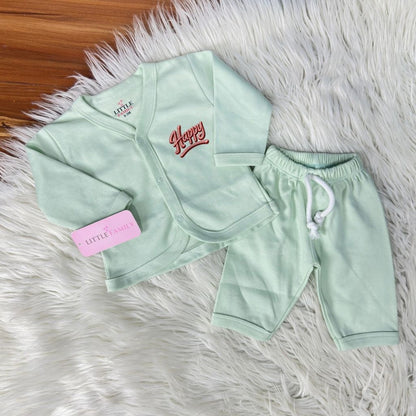 Premium 2-Piece Baby Night Suit | "Happy" Print - Soft Mint