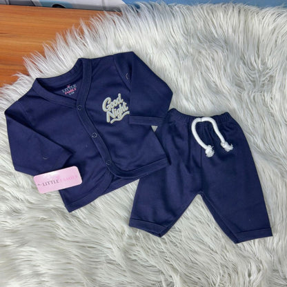 Premium 2-Piece Baby Night Suit | "Good Night" Print - Navy Blue