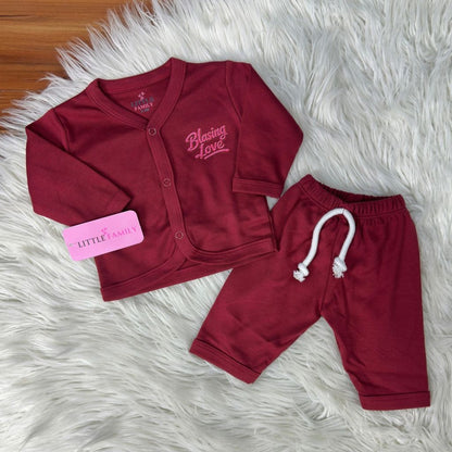 Premium 2-Piece Baby Night Suit | "Blasing Love" Print - Maroon