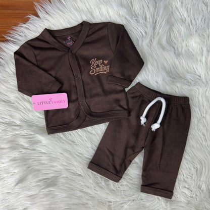 Premium 2-Piece Baby Night Suit | "Keep Smiling" Print - Chocolate Brown