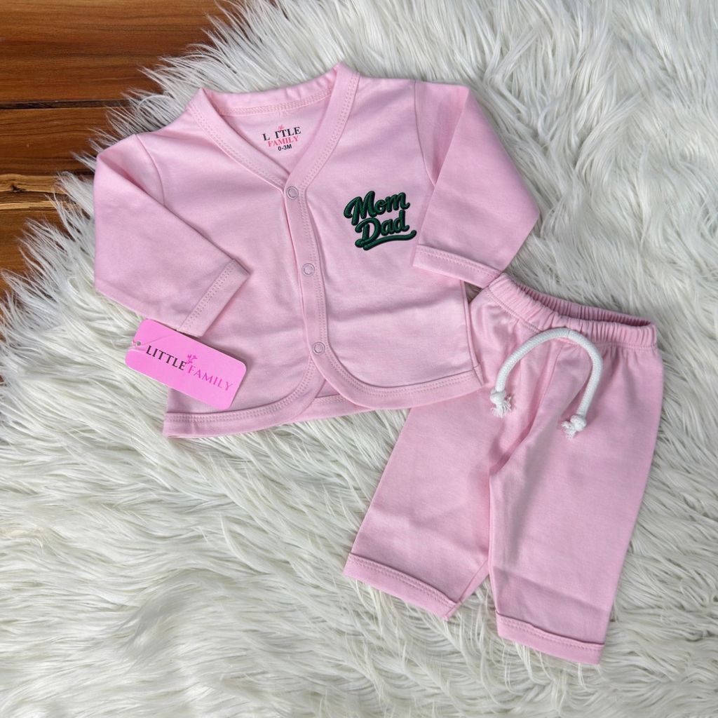 Premium 2-Piece Baby Night Suit | "Mom Dad" Print - Pink