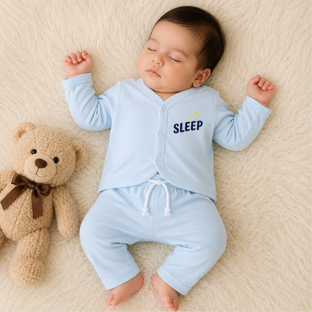 Premium Baby 2-Piece Night Suit - Soft Blue