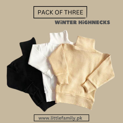 Pack of 3 Winter High-Neck Sweaters – Black, White & Skin