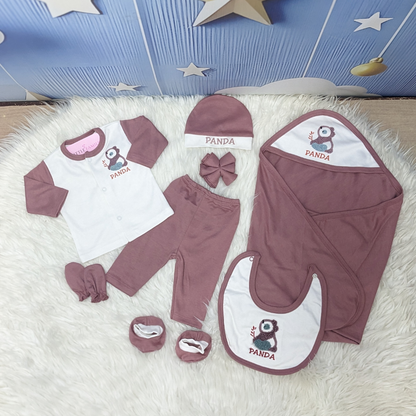 Premium 10 Piece Baby Starter Set | Panda Theme - Dusty Rose