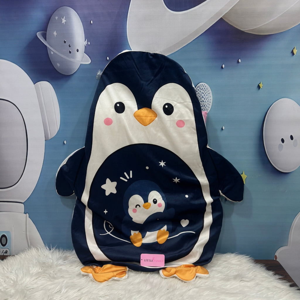 Premium 7-Piece Penguin Velvet Baby Bedding Set - Navy Blue
