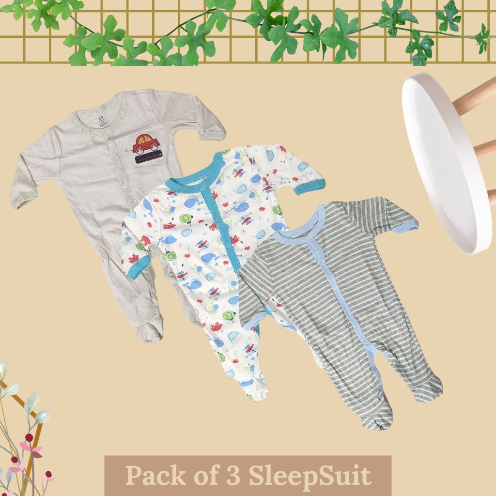 Pack of 3 Baby Winter SleepSuit