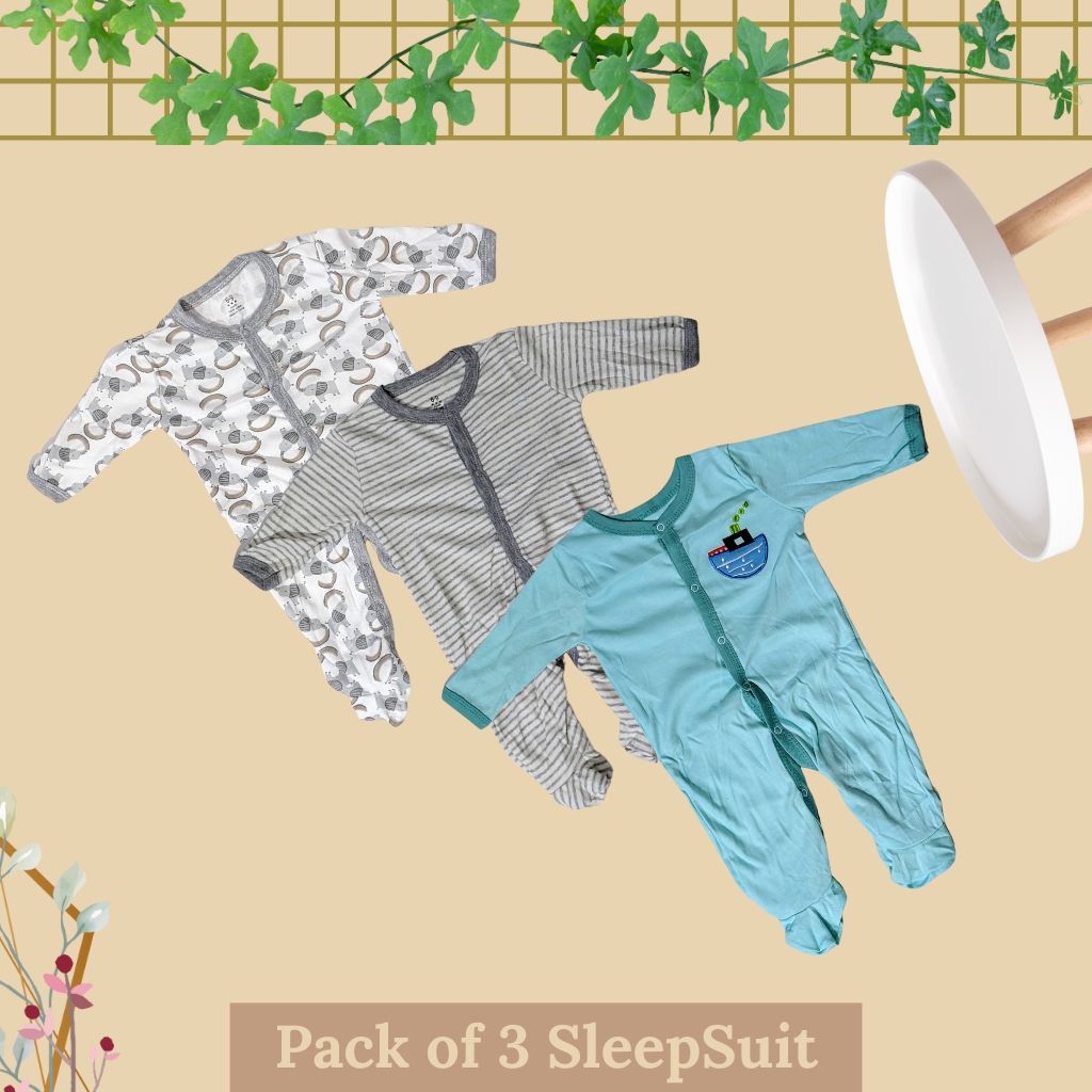 Pack of 3 Baby Winter SleepSuit