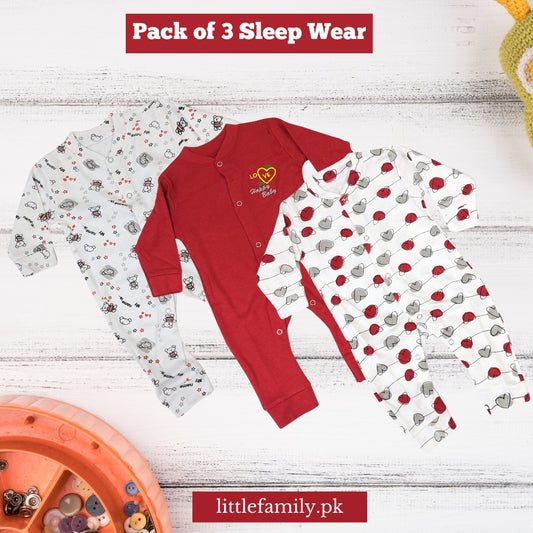 IT-1035 Pack Of Three Baby Sleep Wear Red