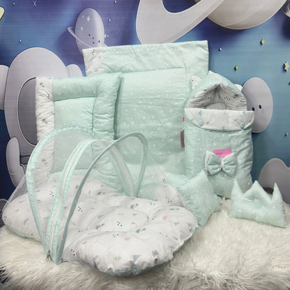 Starry Dreams Baby Bedding Set - 8 Pieces (Pale mint)
