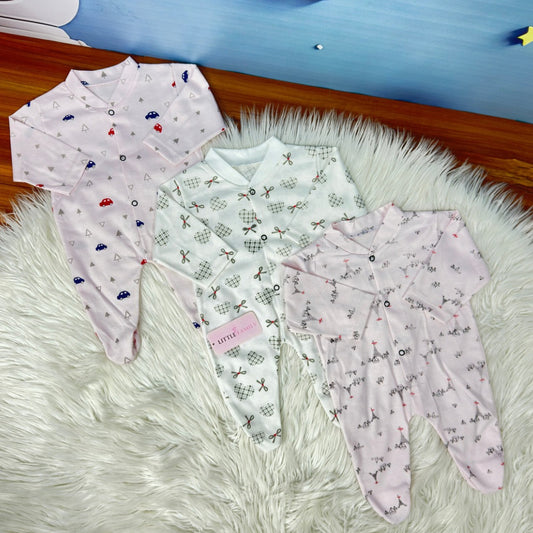 Pack of 3 Premium Baby Full-Body Rompers – Gentle & Breathable