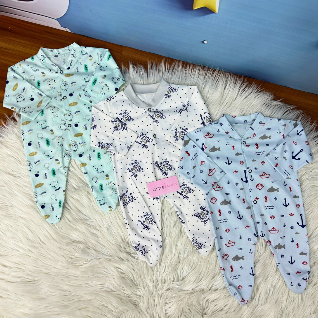 Pack of 3 Premium Baby Full-Body Rompers – Gentle & Breathable