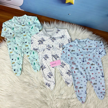 Pack of 3 Premium Baby Full-Body Rompers – Gentle & Breathable