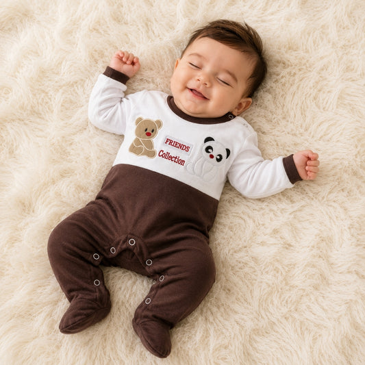 Premium Baby Full Body Romper - Buddy Bears Theme | Brown